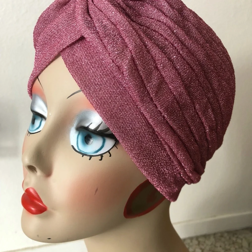 Sparkle Metallic Pink vintage retro pinup turban